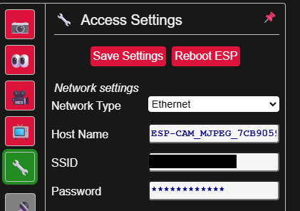 Camera settings tab