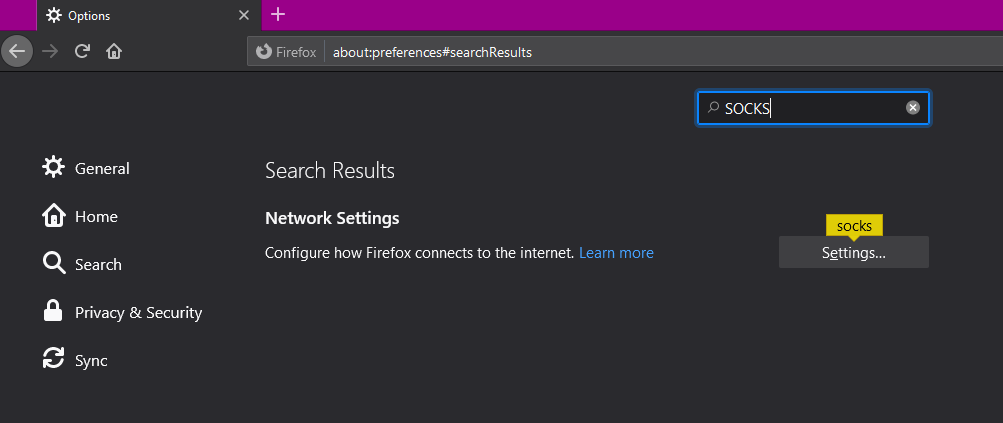 Firefox SOCKS search