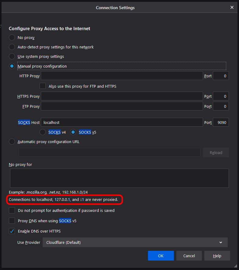 Firefox SOCKS settings